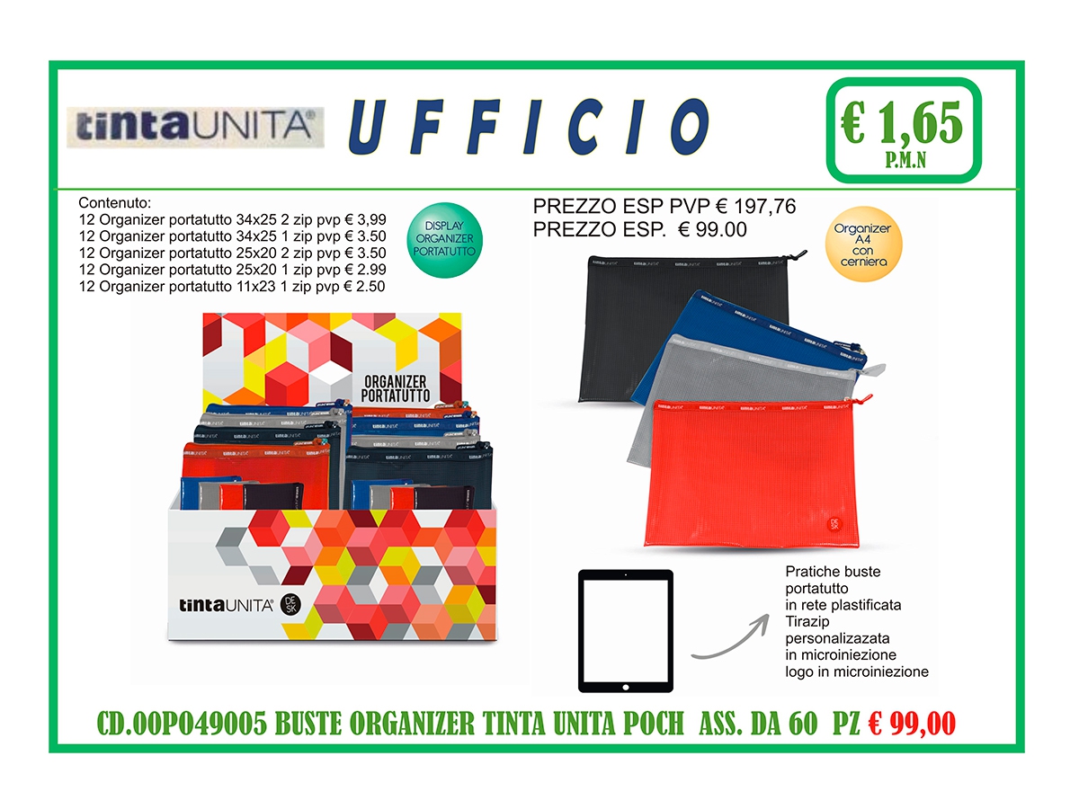 BUSTE ORGANIZER TINTAUNITA CON ZIP - VARI FORMATI BUSTE ORGANIZER TINTAUNITA CON ZIP - VARI FORMATI