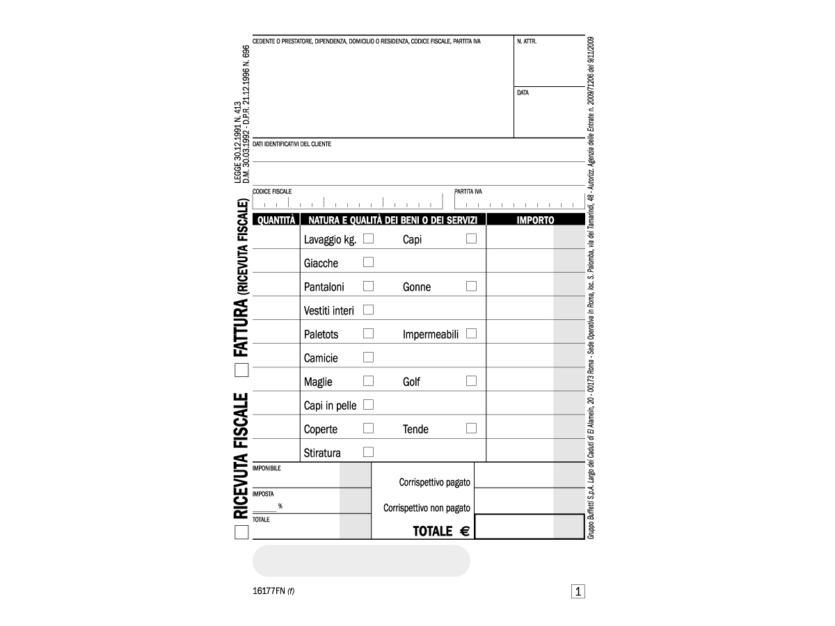 RICEVUTE FISCALI LAVANDERIE-STIRERIE-TINTORIE RICEVUTE FISCALI LAVANDERIE-STIRERIE-TINTORIE