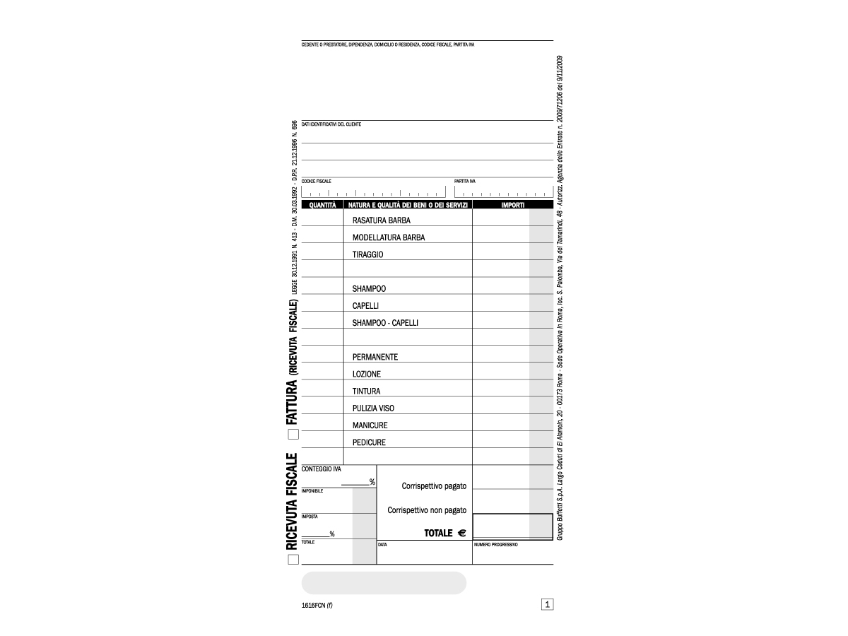 RICEVUTE FISCALI BARBIERI RICEVUTE FISCALI BARBIERI