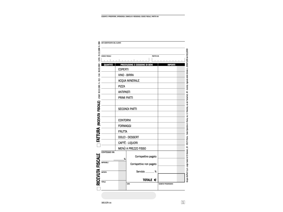 RICEVUTE FISCALI RISTORANTE-PIZZERIA-TRATTORIA RICEVUTE FISCALI RISTORANTE-PIZZERIA-TRATTORIA