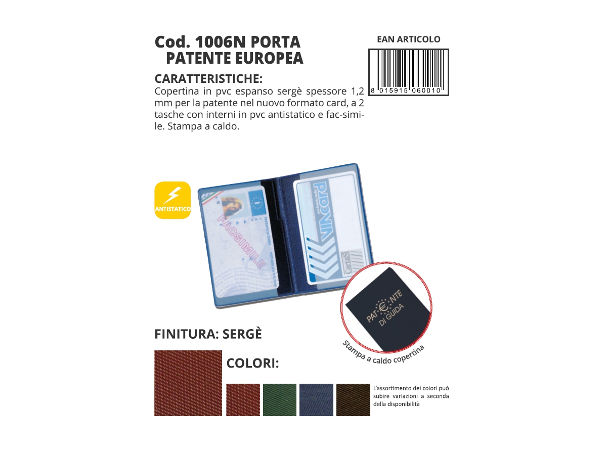 PORTA PATENTE EUROPEA - IN PVC FORMATO CARD A 2 SCOMPARTI PORTA PATENTE EUROPEA - IN PVC FORMATO CARD A 2 SCOMPARTI